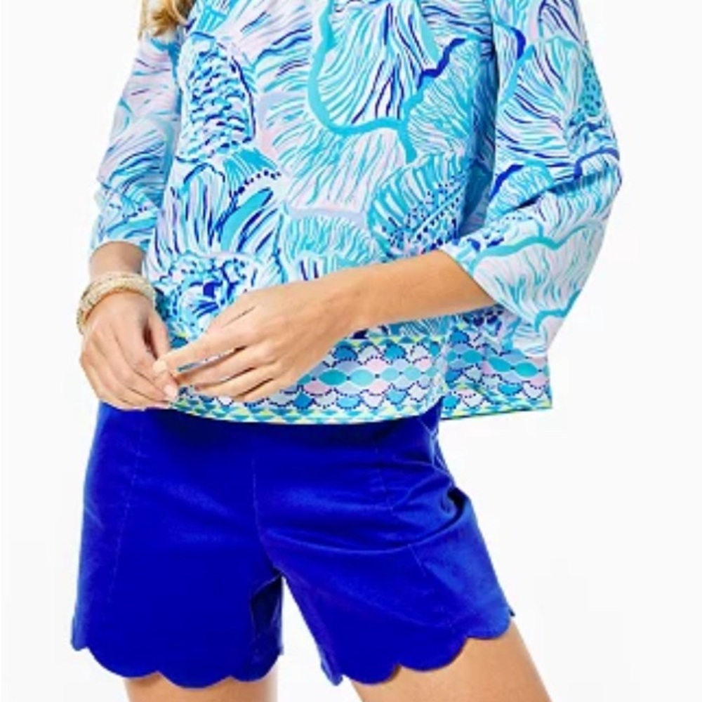 Lilly Pulitzer Women Shorts Arabeth Scallop Stretch Size 16 Corsica Blue